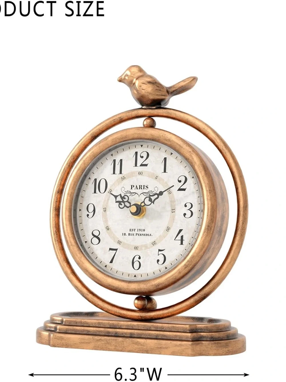 Paris Bird Table Clock in Antique Gold - Home Wall Decor